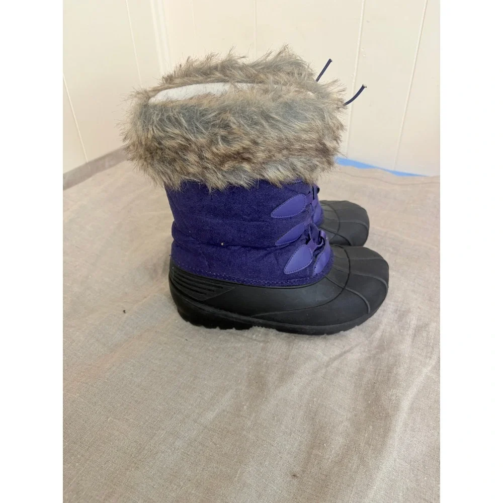 Purple Faux Fur Trim‎ Winter Snow Boots Waterproof Duck Boots Bungee Laces